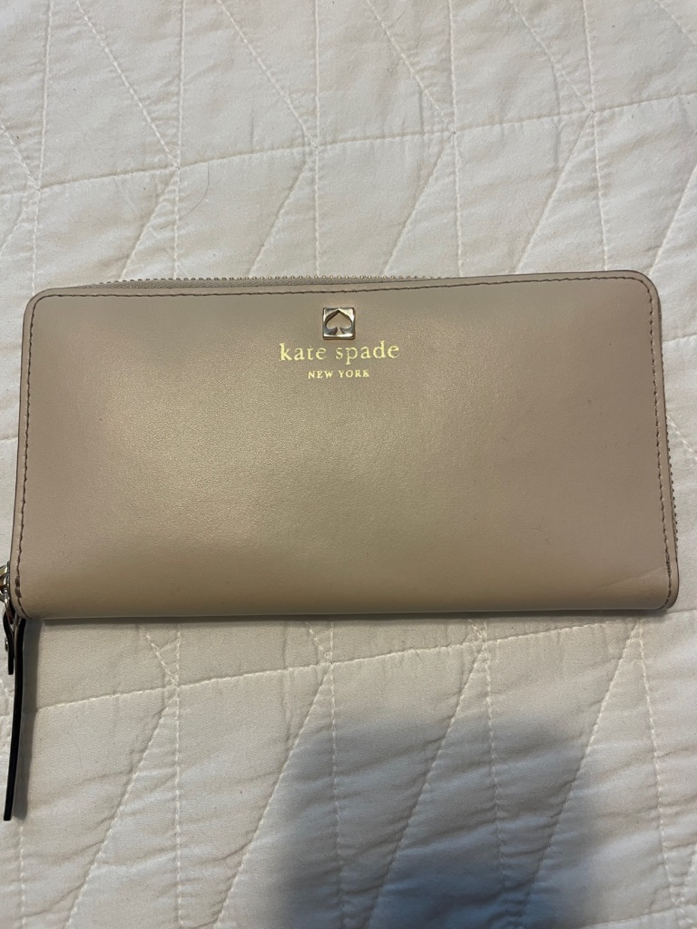 kate spade leather zip-around wallet in taupe